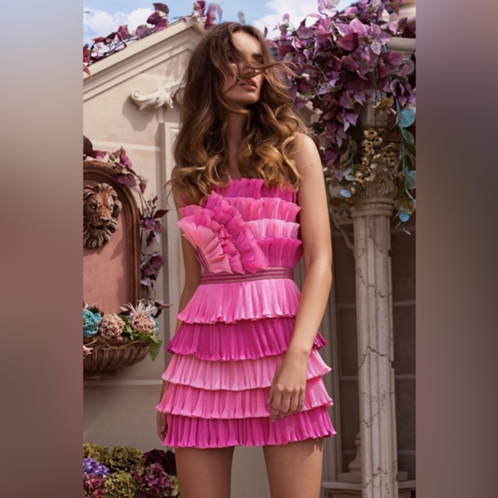 Pink Ruffled Tiered Mini Dress - Brand: